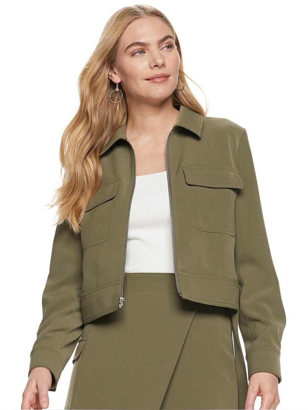 Nine West Women’s Olive Green Cropped Utility Jacket Blazer